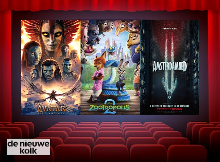 Bioscoopticket met kleine popcorn bij Bioscoop De Nieuwe Kolk Assen