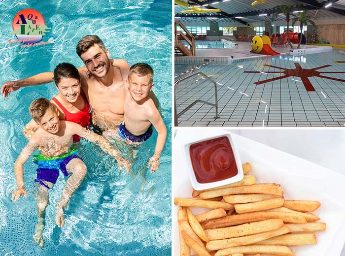 Entree subtropisch zwembad Aqualaren + friet met saus